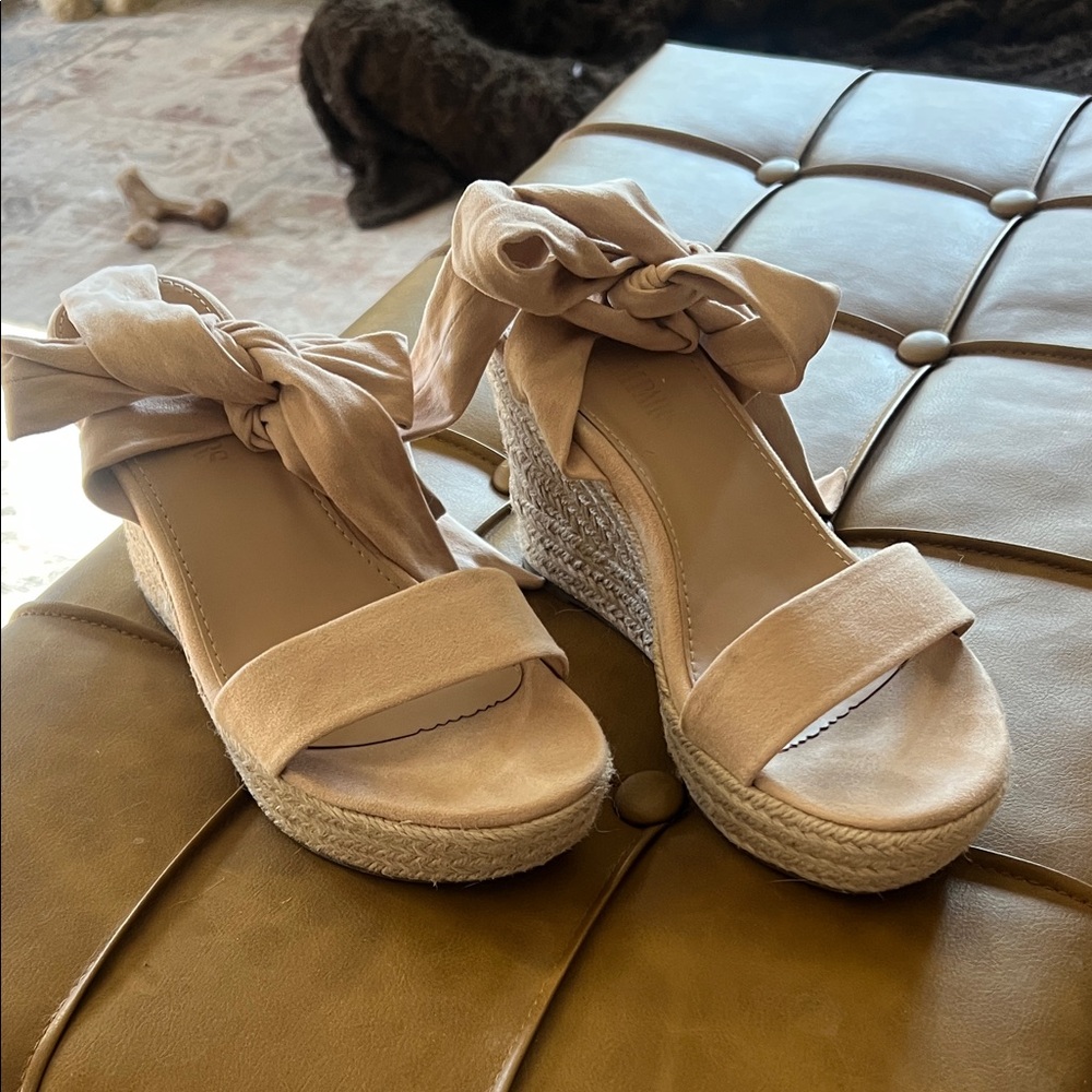 Neutral Tie-Ankle Espadrille Wedge Sandals - Women
